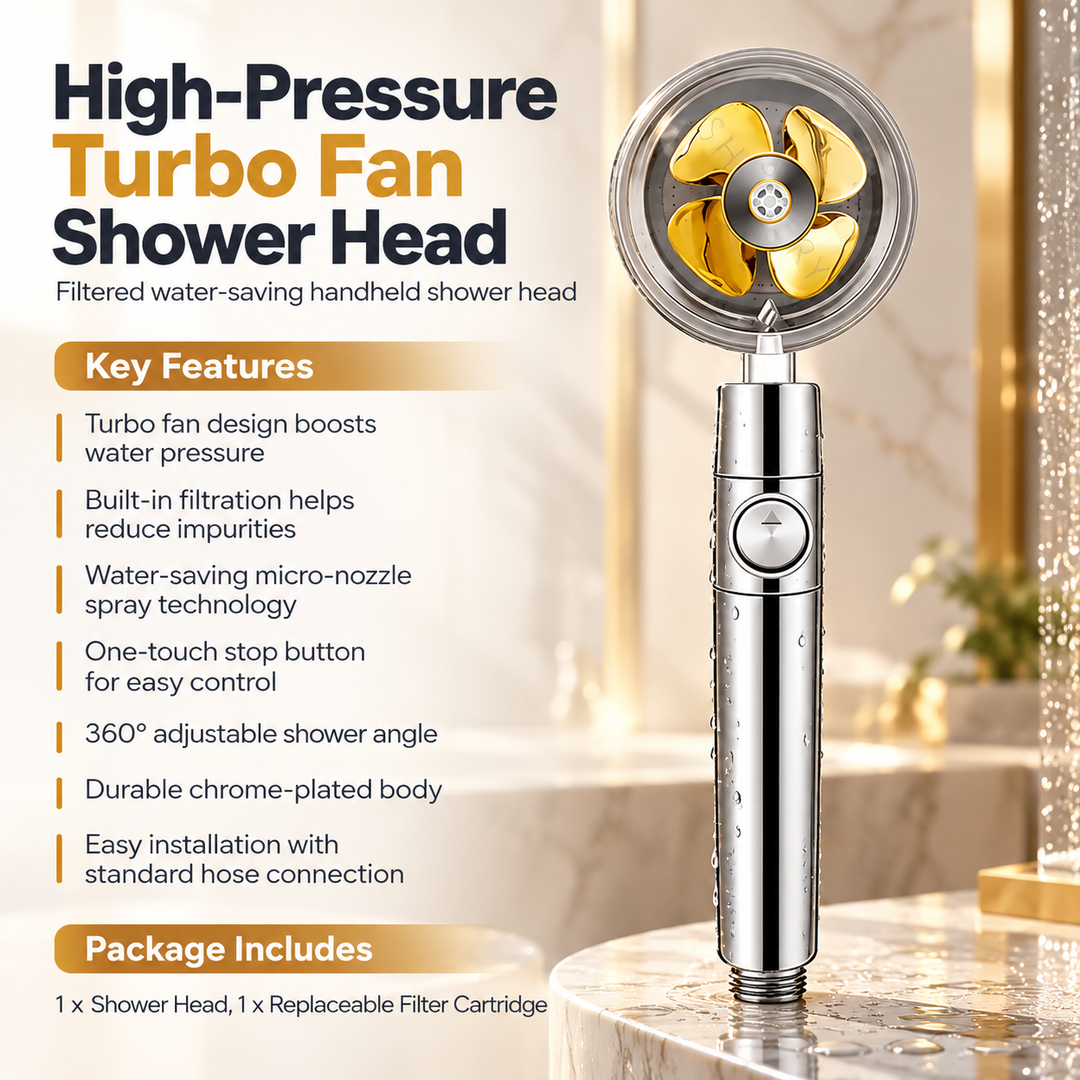 Turbo Shower Head High Pressure Water Saving Handheld Shower Filter