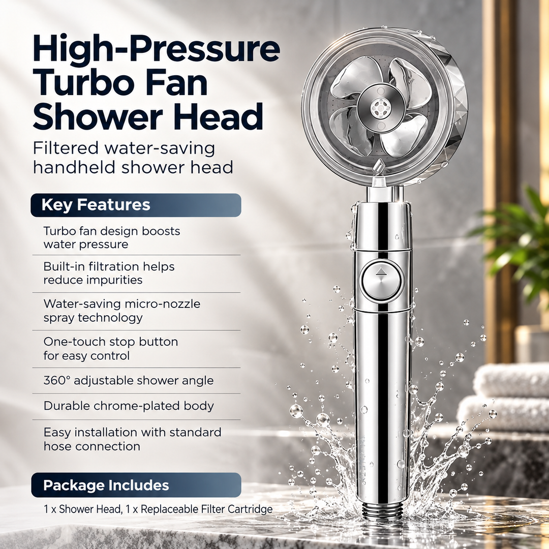 Turbo Shower Head High Pressure Water Saving Handheld Shower Filter