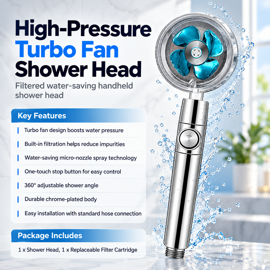 Turbo Shower Head High Pressure Water Saving Handheld Shower Filter
