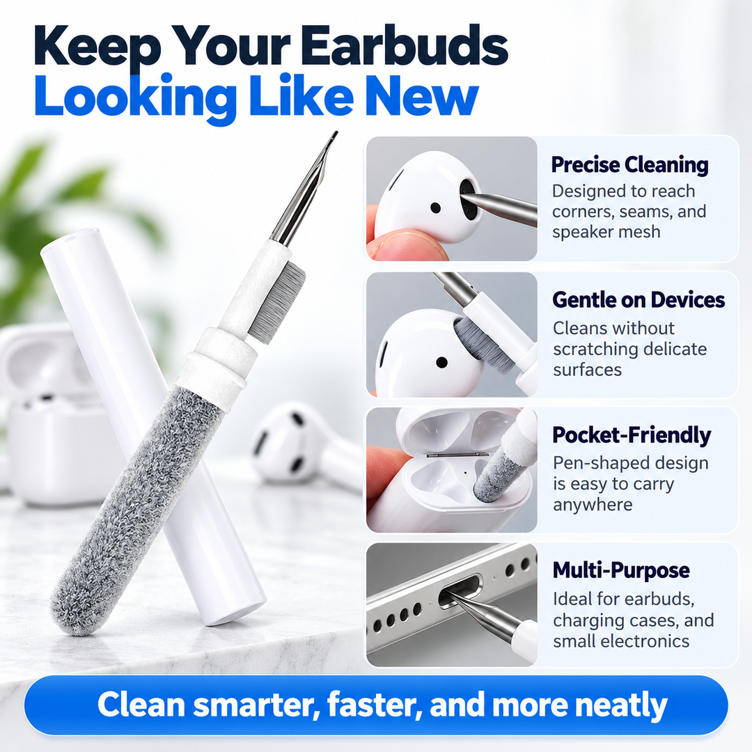 Earbud Cleaning Pen 3 in 1 Earphone Cleaner Kit Brush Sponge Tool