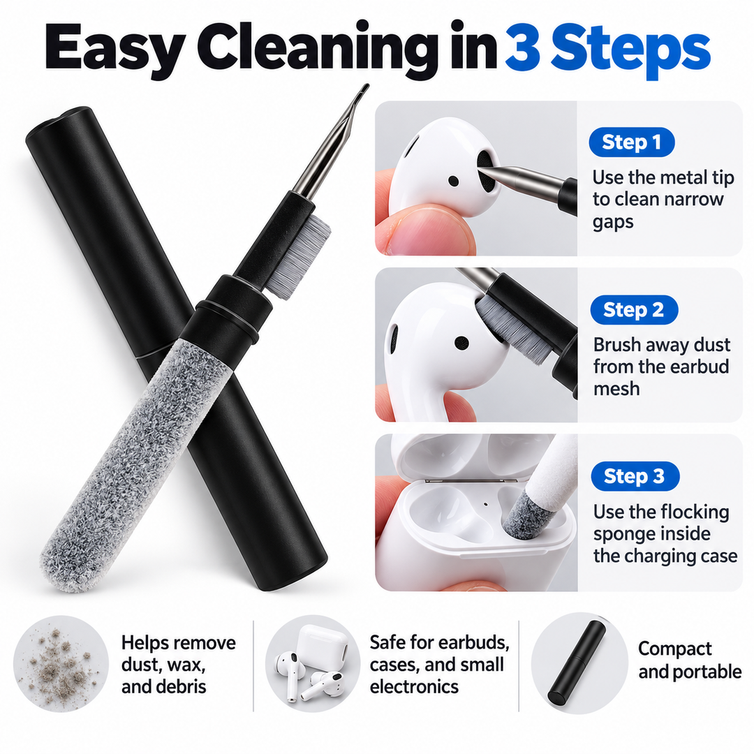 Earbud Cleaning Pen 3 in 1 Earphone Cleaner Kit Brush Sponge Tool