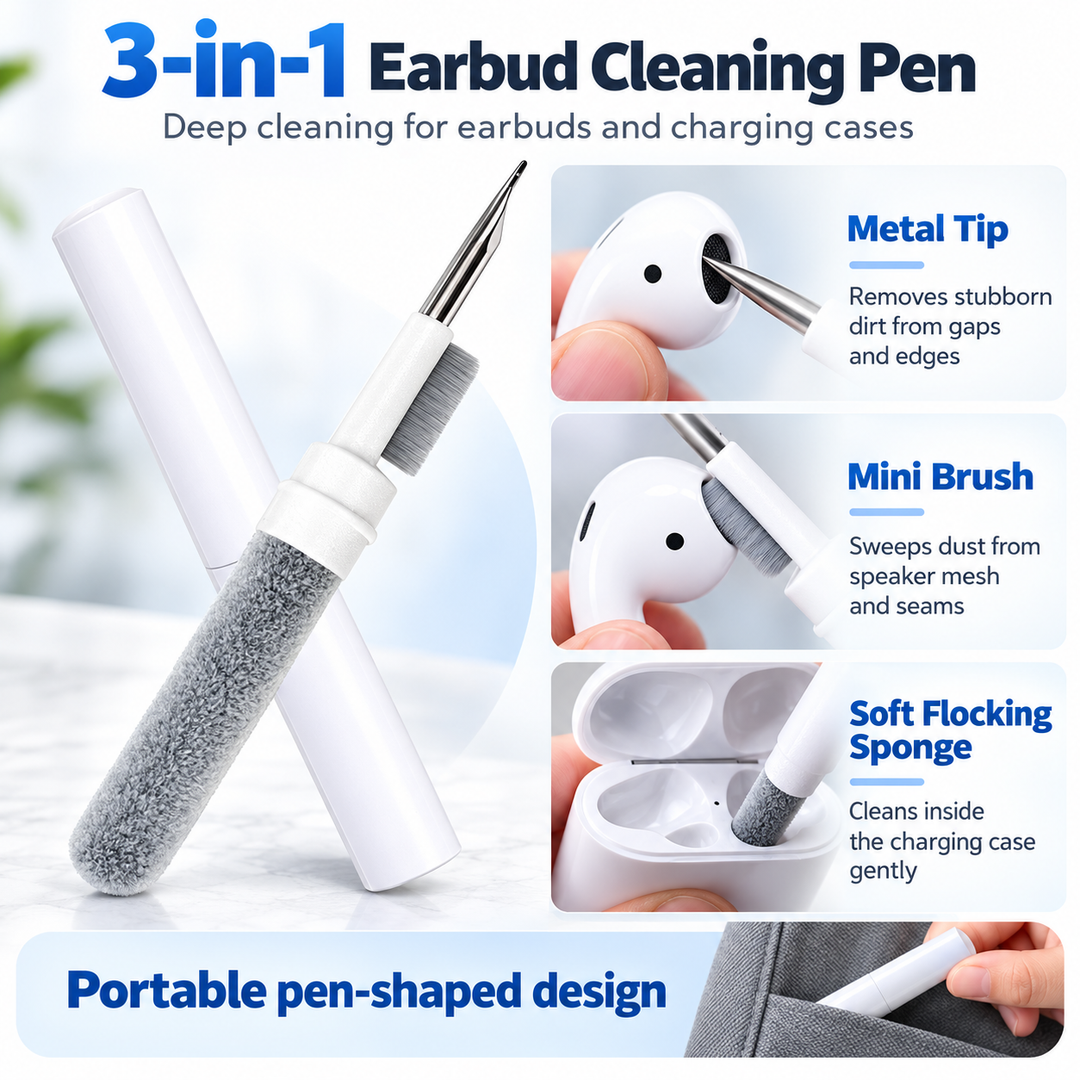 Earbud Cleaning Pen 3 in 1 Earphone Cleaner Kit Brush Sponge Tool
