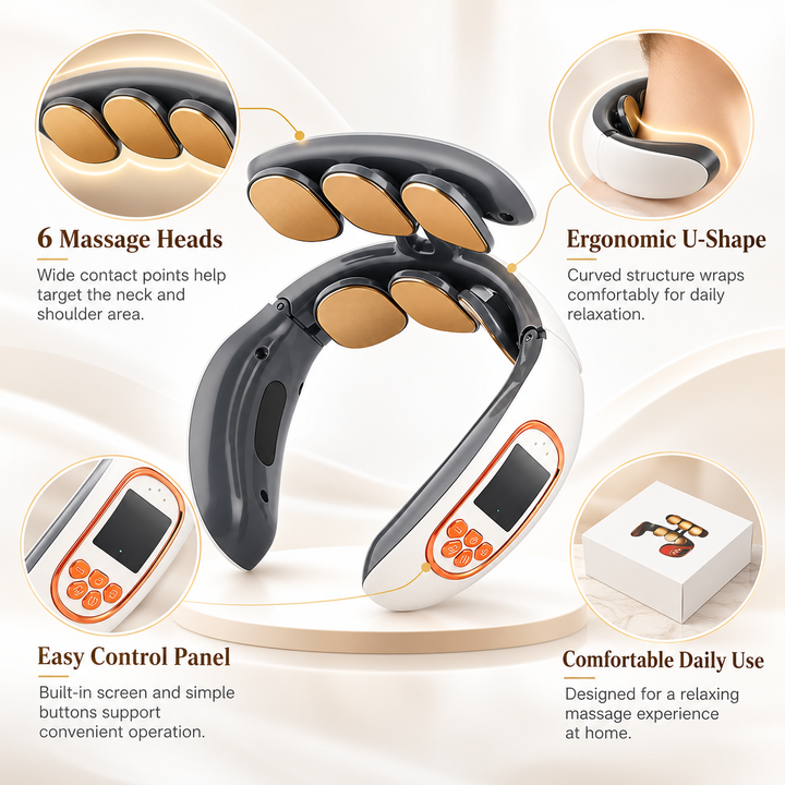 Neck Shoulder Massager Heated Pulse U Shape Neck Relaxer Remote