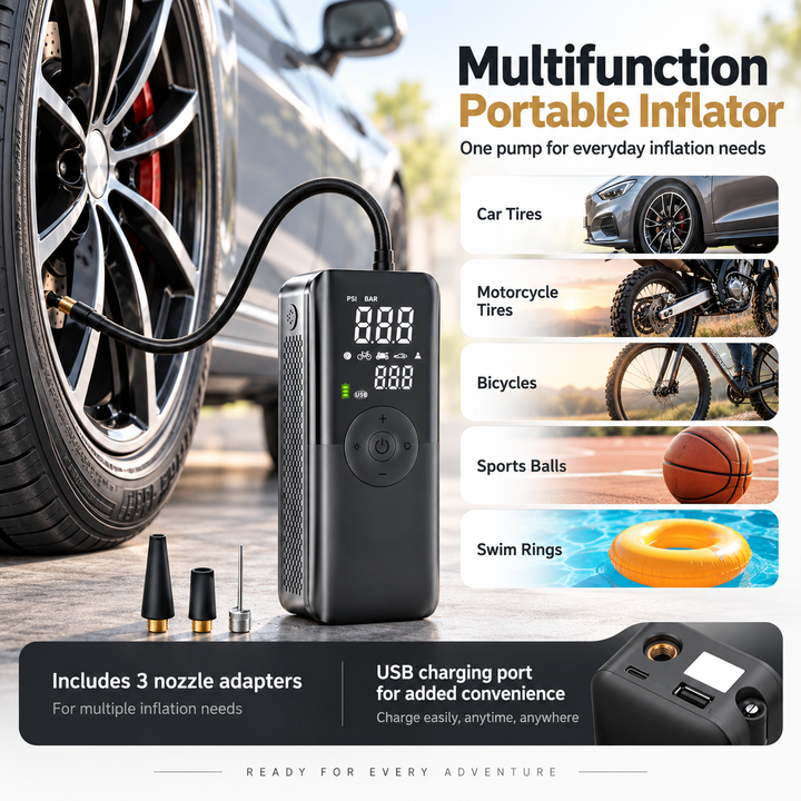 Cordless Tyre Inflator Rechargeable Portable Air Pump for Car