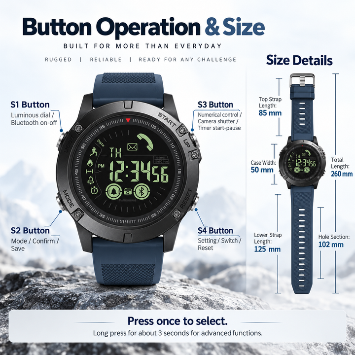 Military Smart Watch Rugged Waterproof Fitness Tracker Watch