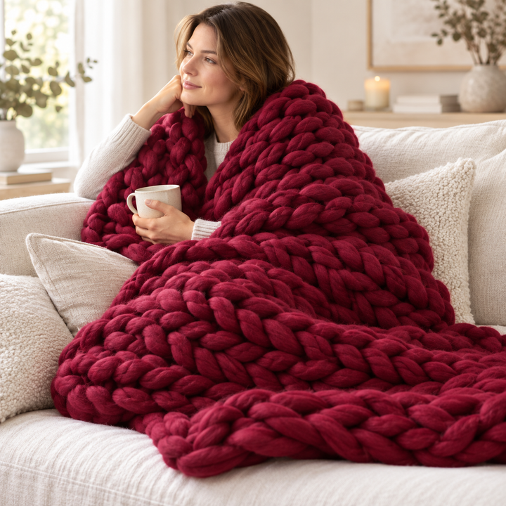 Handmade Chunky Knit Blanket Soft Warm Throw 80 x 100 cm