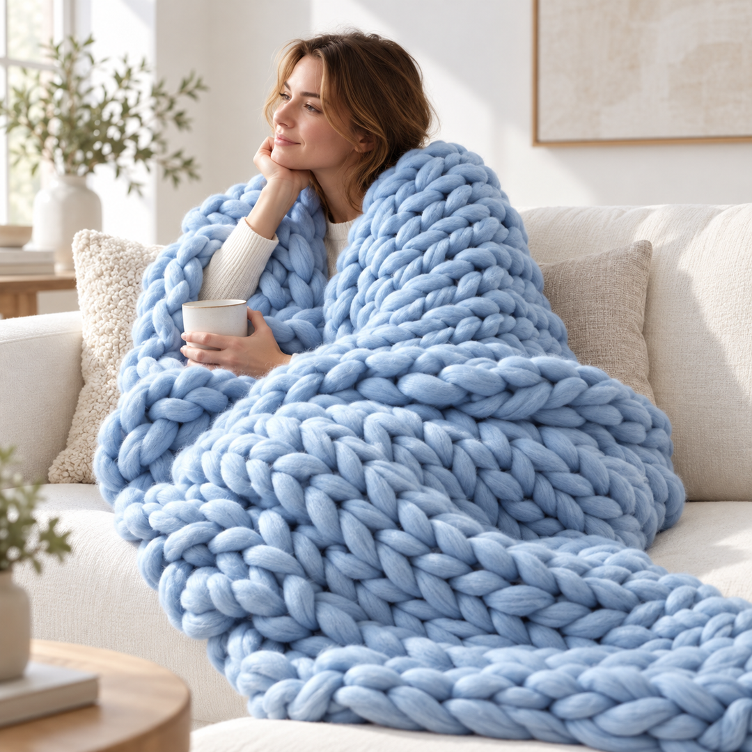 Handmade Chunky Knit Blanket Soft Warm Throw 80 x 100 cm
