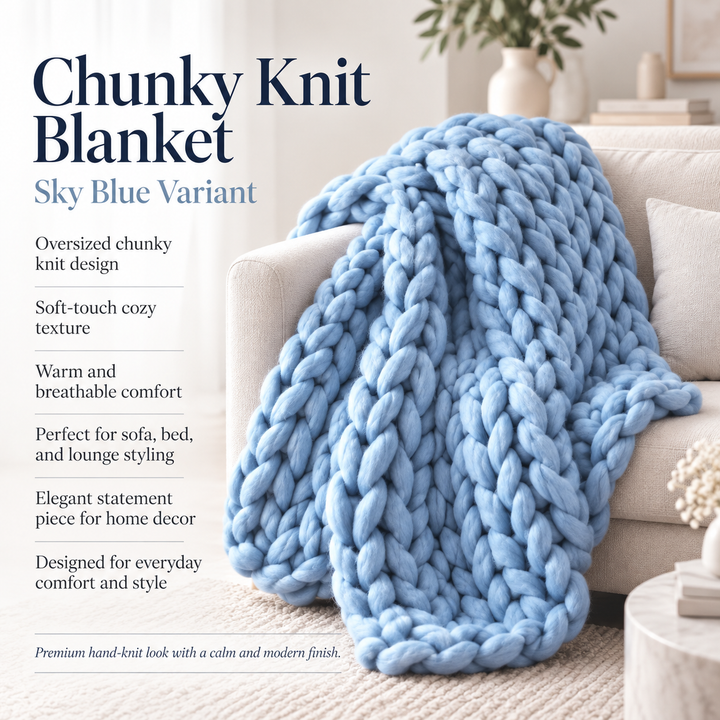 Handmade Chunky Knit Blanket Soft Warm Throw 80 x 100 cm