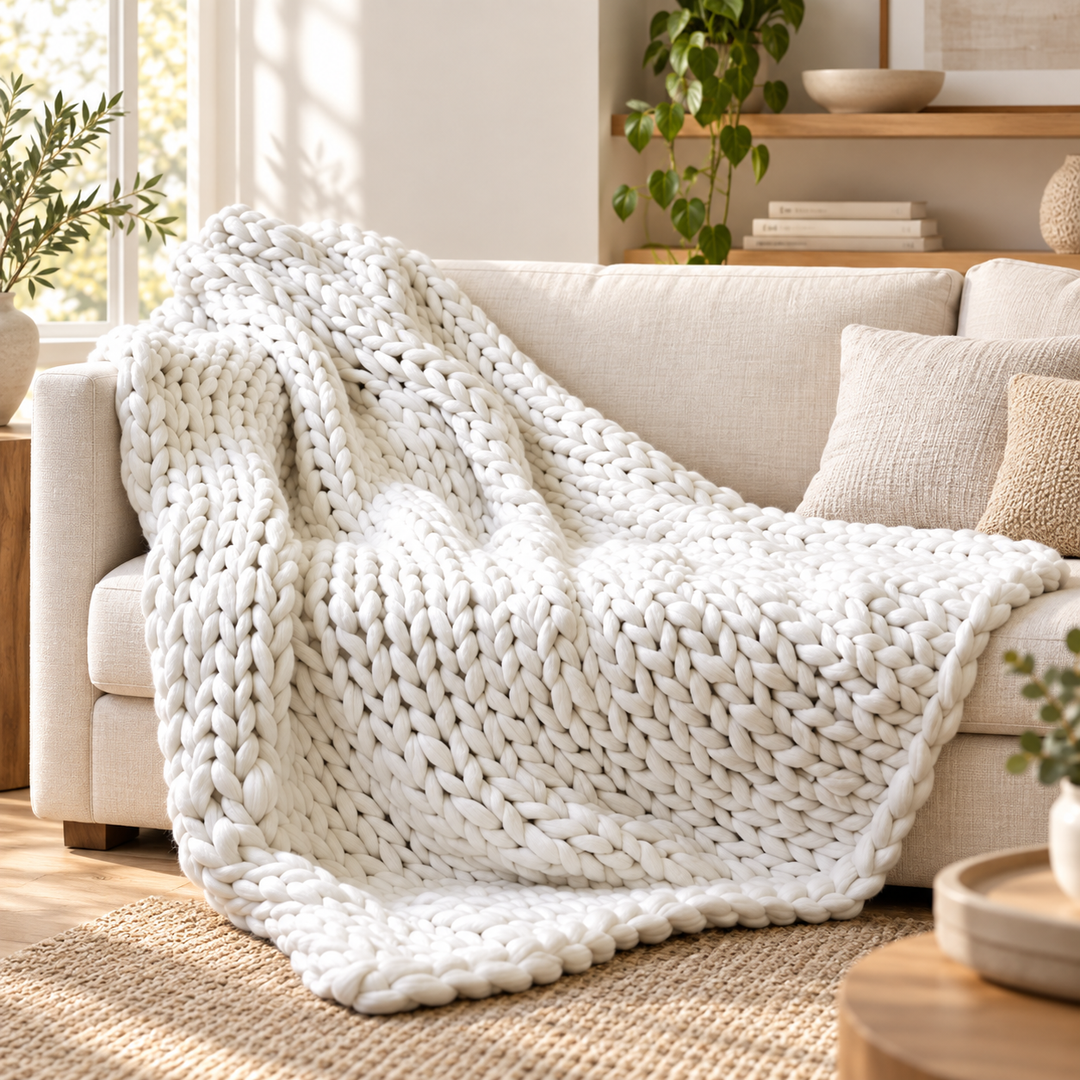 Handmade Chunky Knit Blanket Soft Warm Throw 80 x 100 cm
