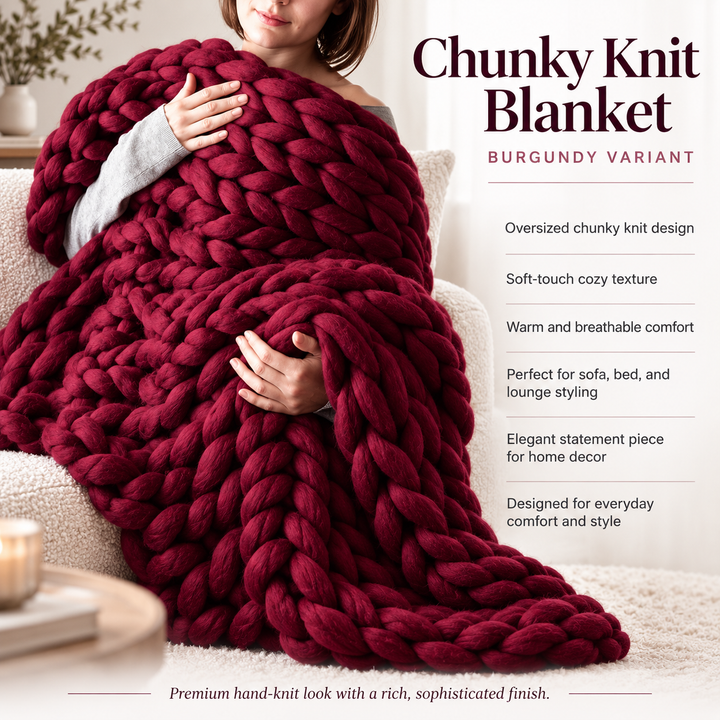 Handmade Chunky Knit Blanket Soft Warm Throw 80 x 100 cm