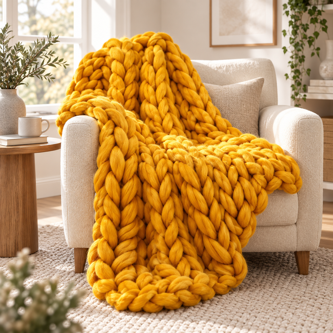 Handmade Chunky Knit Blanket Soft Warm Throw 80 x 100 cm