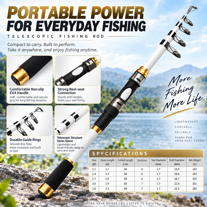 Carbon Fibre Telescopic Fishing Rod Portable Travel Rod