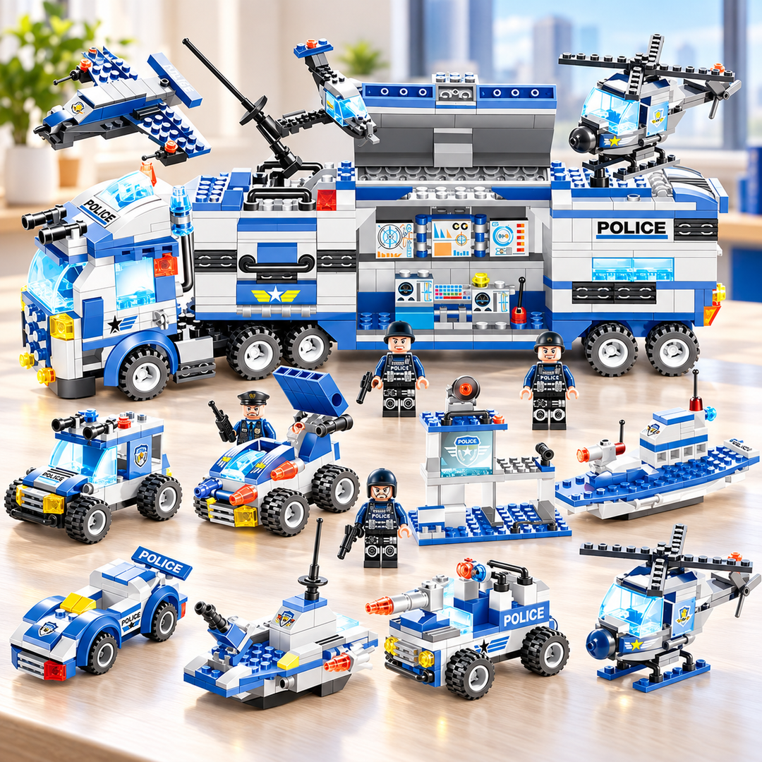 8 in 1 City Police SWAT Building Blocks Truck Set for Kids