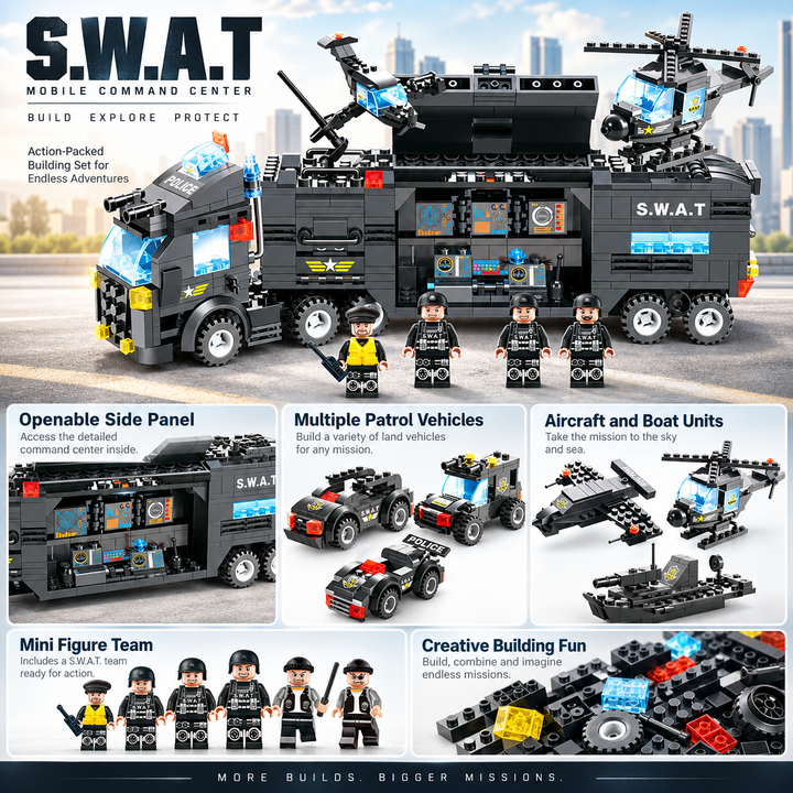 8 in 1 City Police SWAT Building Blocks Truck Set for Kids