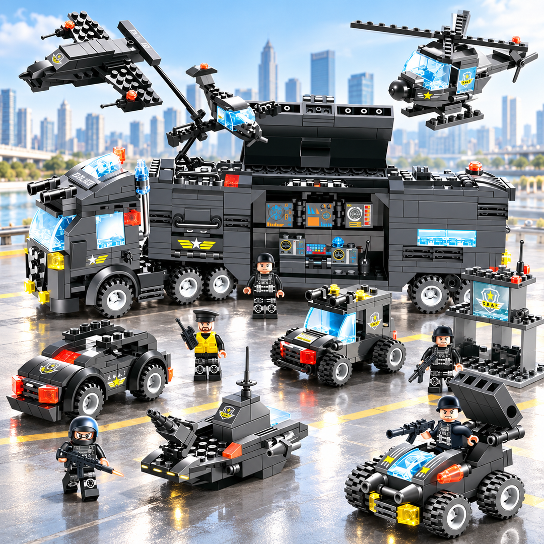 8 in 1 City Police SWAT Building Blocks Truck Set for Kids