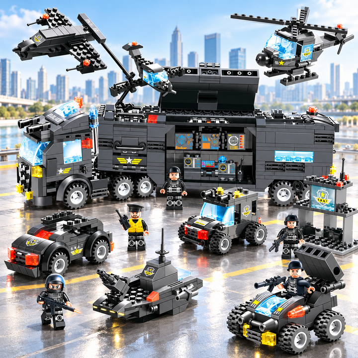 8 in 1 City Police SWAT Building Blocks Truck Set for Kids