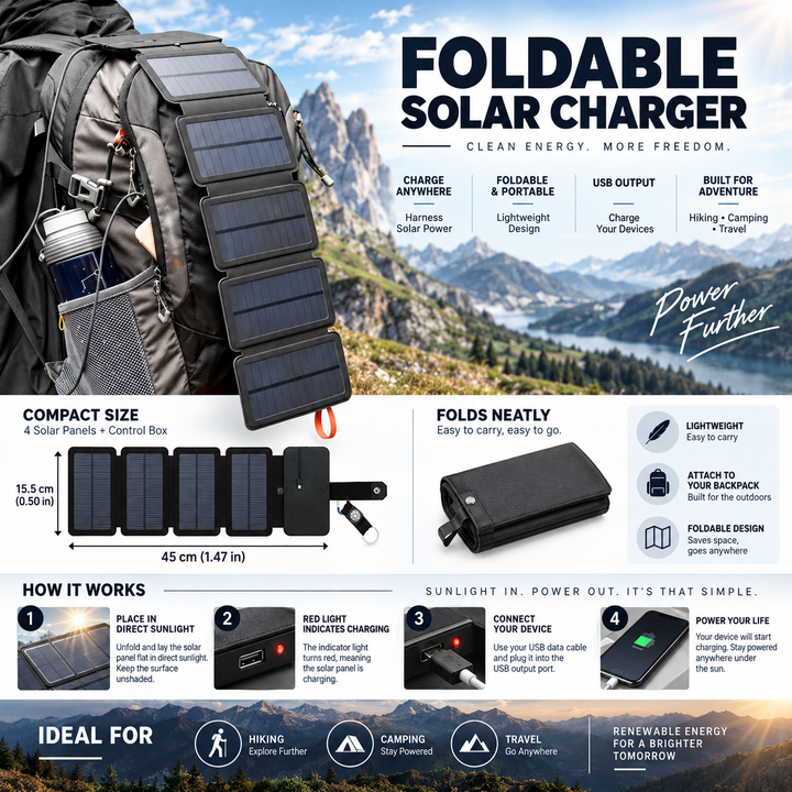Solar Power Bank Portable Foldable Solar Phone Charger Outdoor
