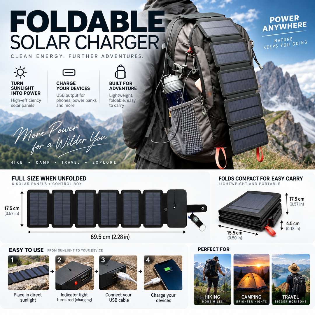 Solar Power Bank Portable Foldable Solar Phone Charger Outdoor