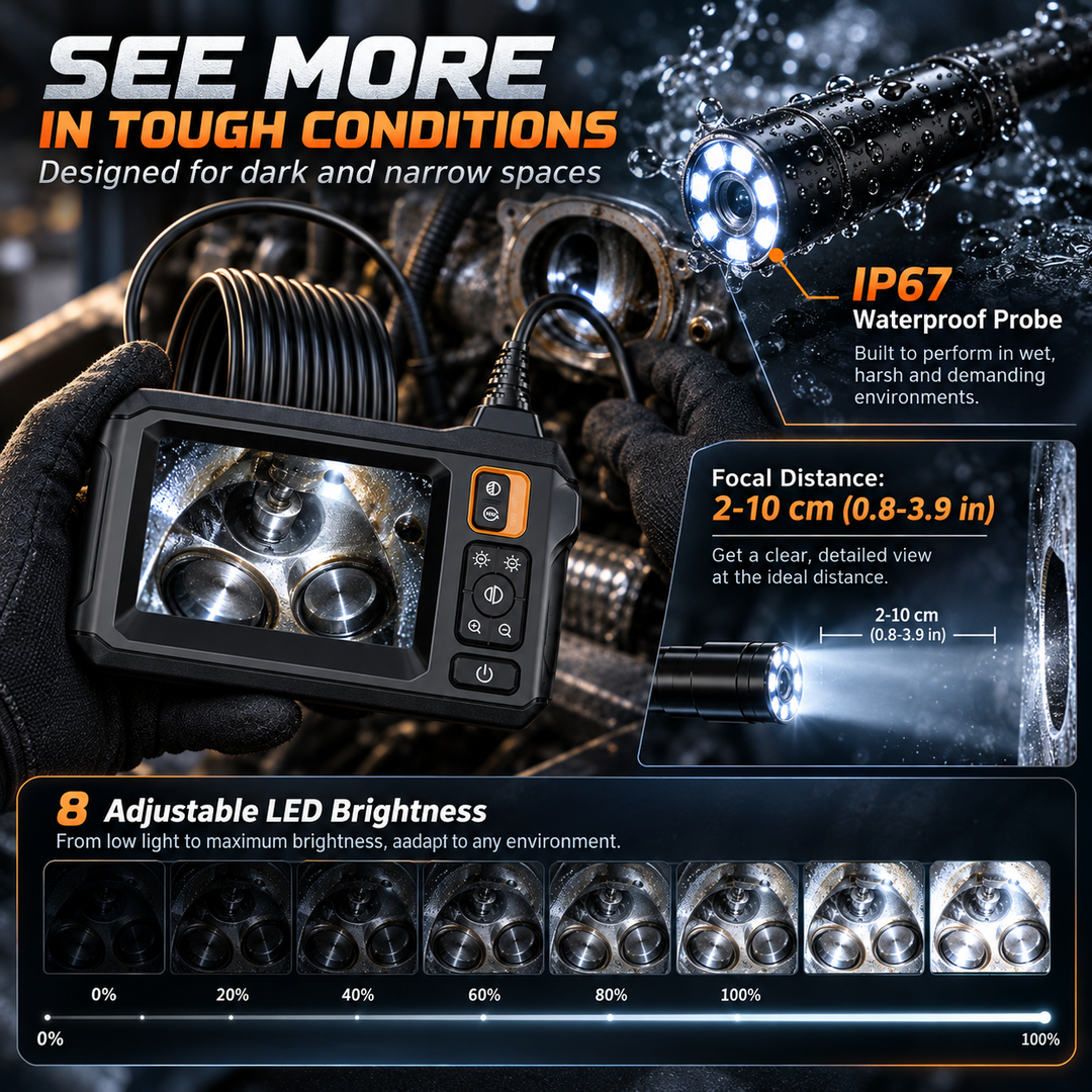 Endoscope Inspection Camera 1080P HD with 4.3 Inch Screen