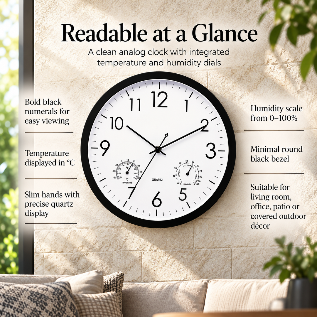 Waterproof Outdoor Garden Clock with Temperature Humidity Gauge