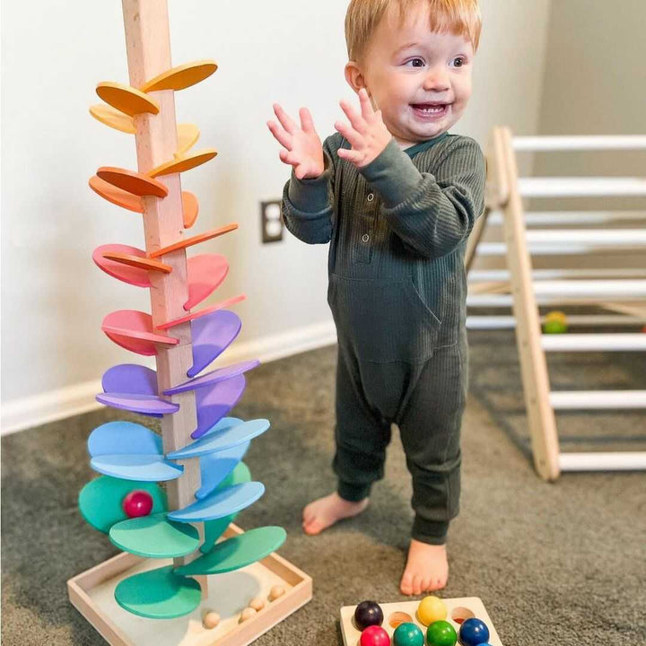 Wooden Marble Run Tower Educational Toddler Toy Building Set