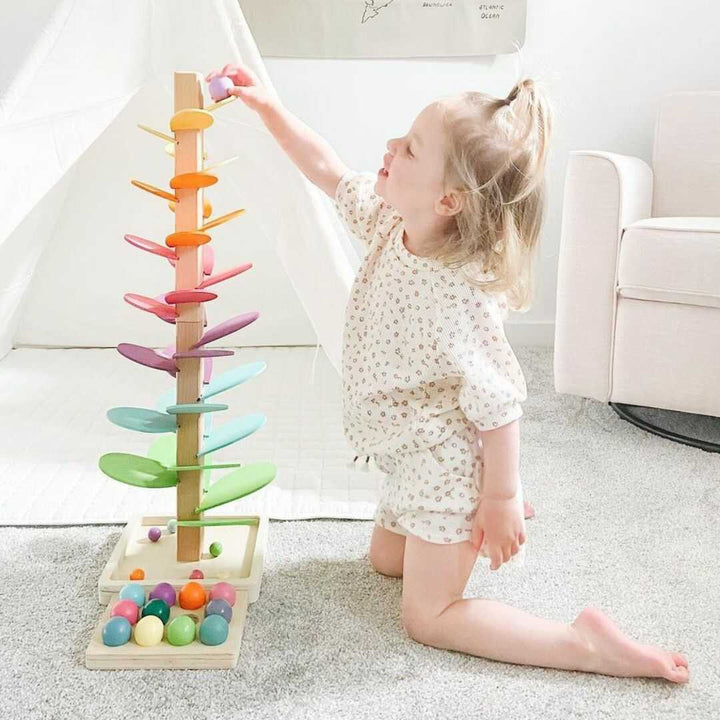 Wooden Marble Run Tower Educational Toddler Toy Building Set