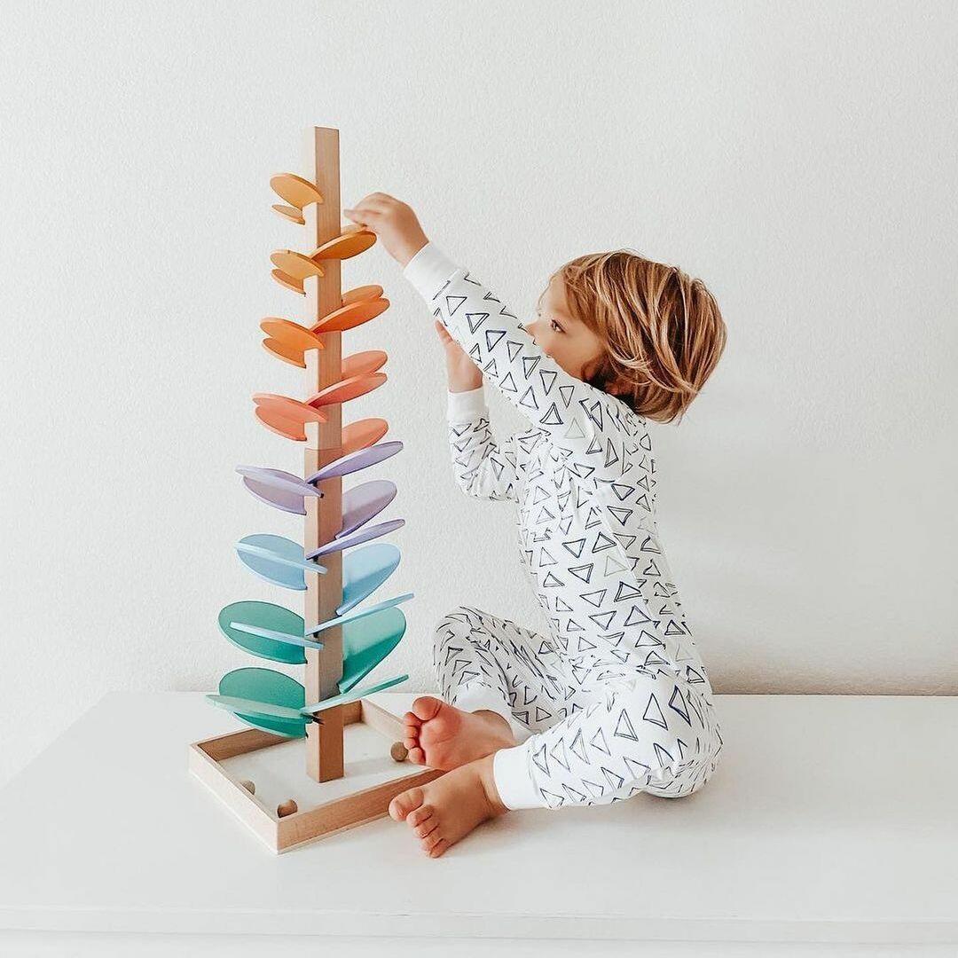 Wooden Marble Run Tower Educational Toddler Toy Building Set