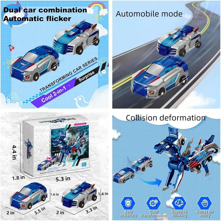 Magnetic Transformer Dinosaur Car Toy Set 2-in-1 for Kids