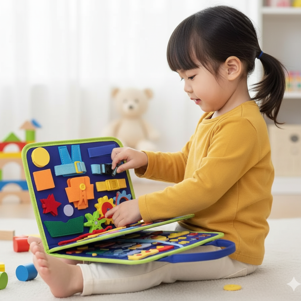 Wooden Busy Board Sensory Activity Toy for Toddlers Montessori Style