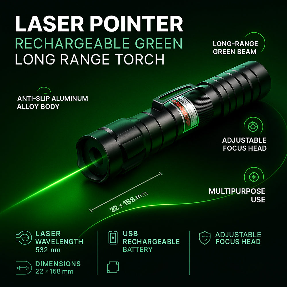 Rechargeable Laser Pointer Pen with Long Range and Built-in Torch