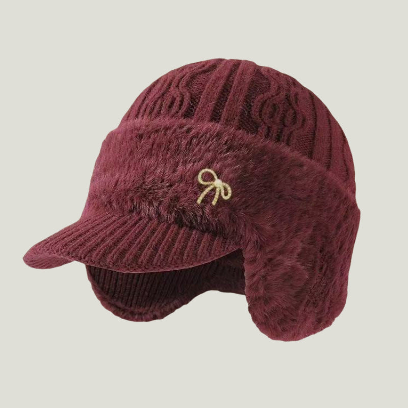 Winter Trapper Hat with Ear Flaps and Visor Knit Cap