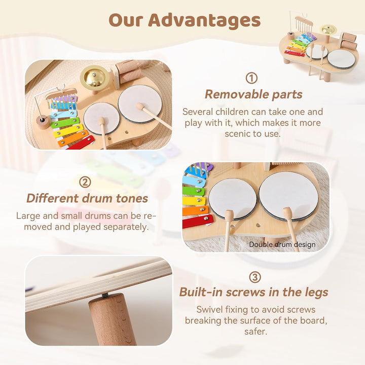 Montessori Music Activity Table with Sound and Rhythm Instruments Toy