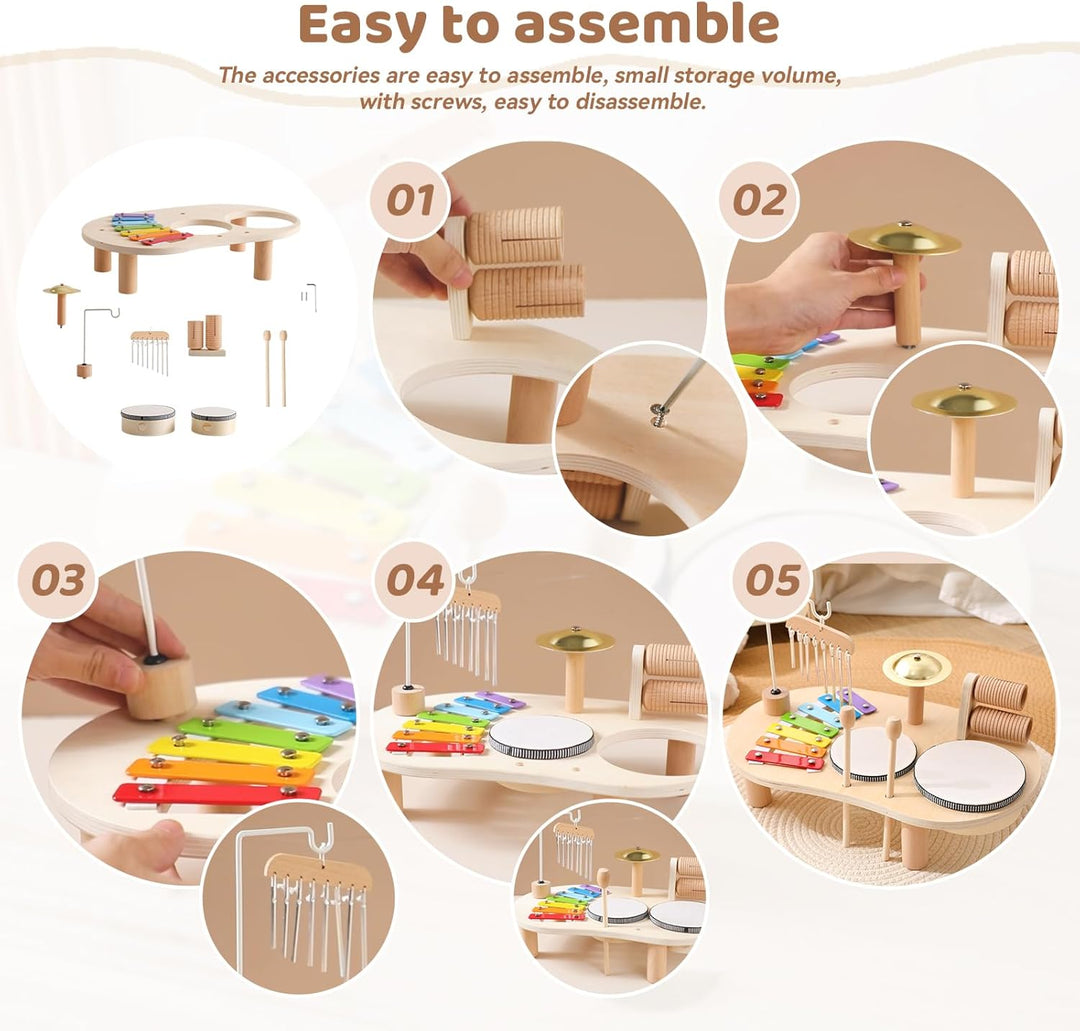 Montessori Music Activity Table with Sound and Rhythm Instruments Toy