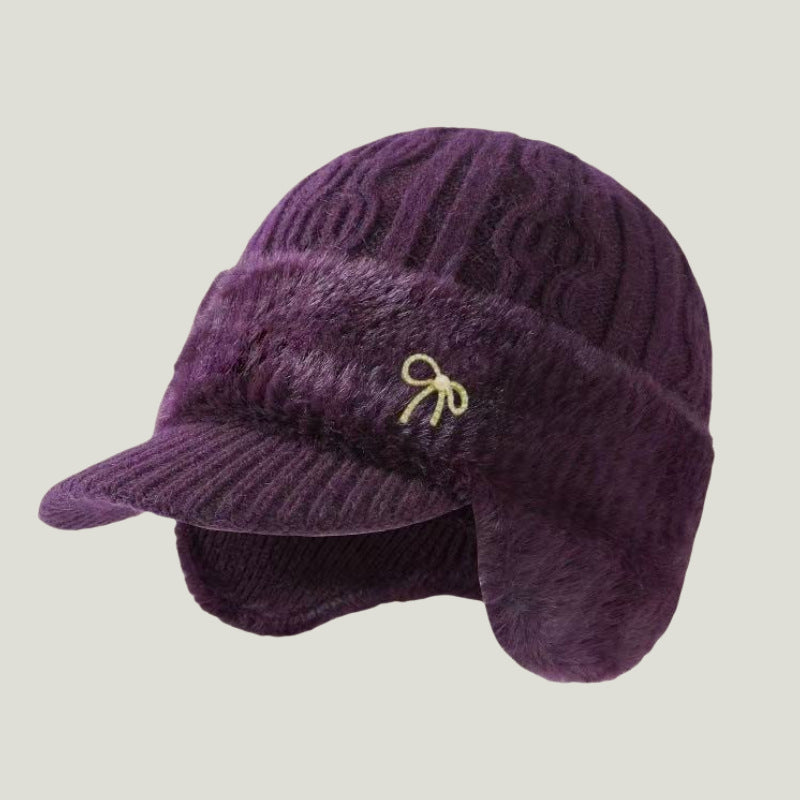 Winter Trapper Hat with Ear Flaps and Visor Knit Cap