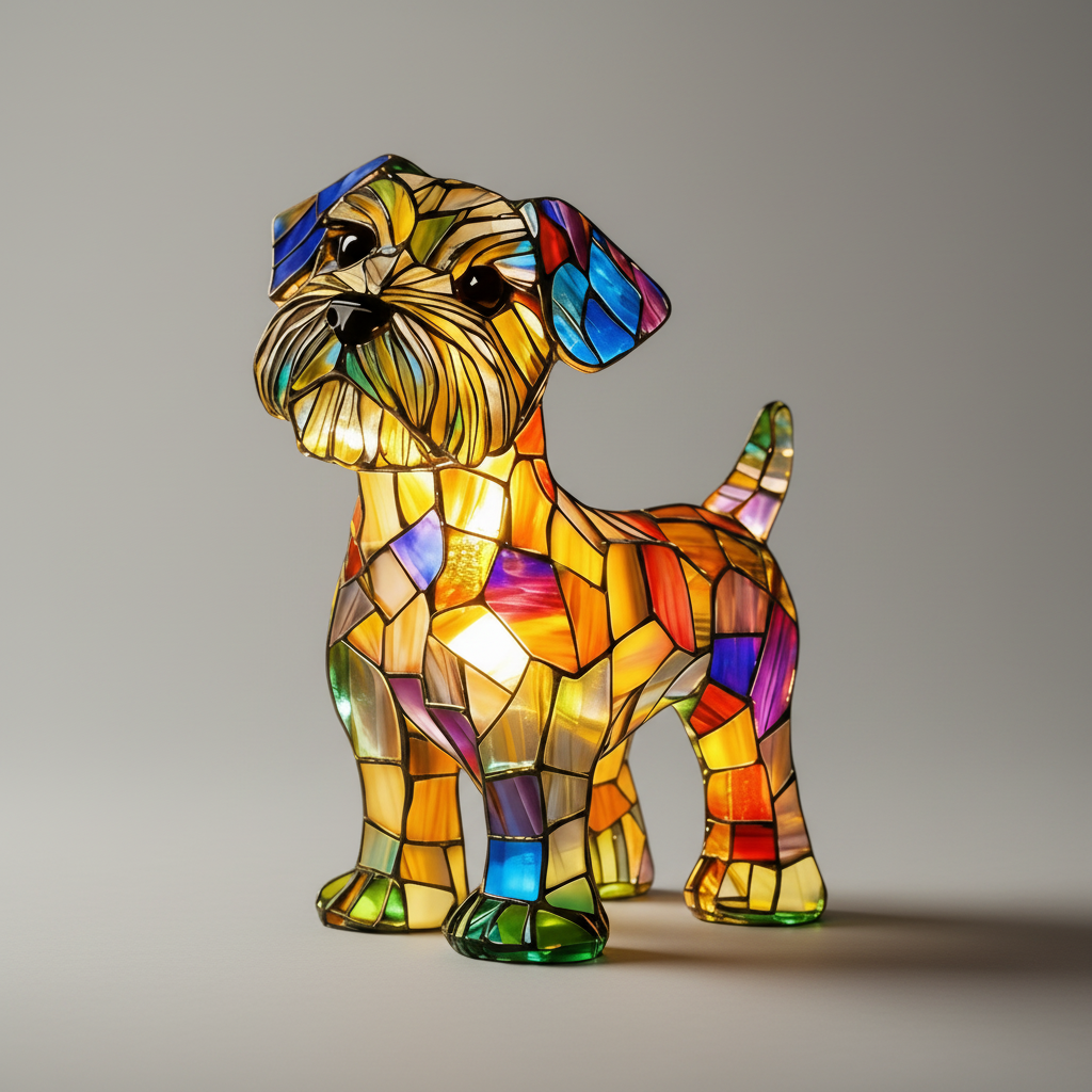 Dog Shape LED Table Lamp Stained Glass Style Night Light