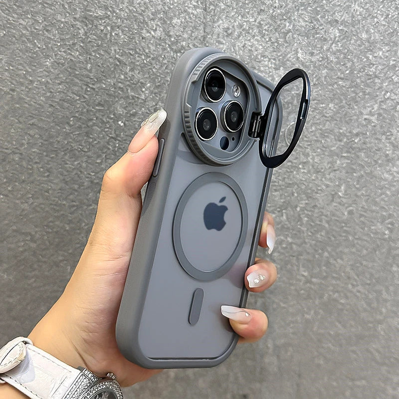Foldable Magnetic Glass Lens Stand Case for iPhone Pro Max Models