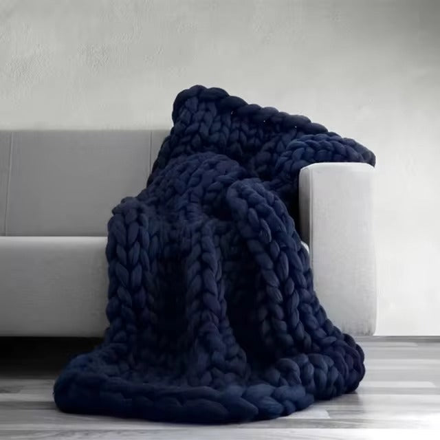 Merino Wool Knitted Blanket Throw Square Wool Throw Blanket