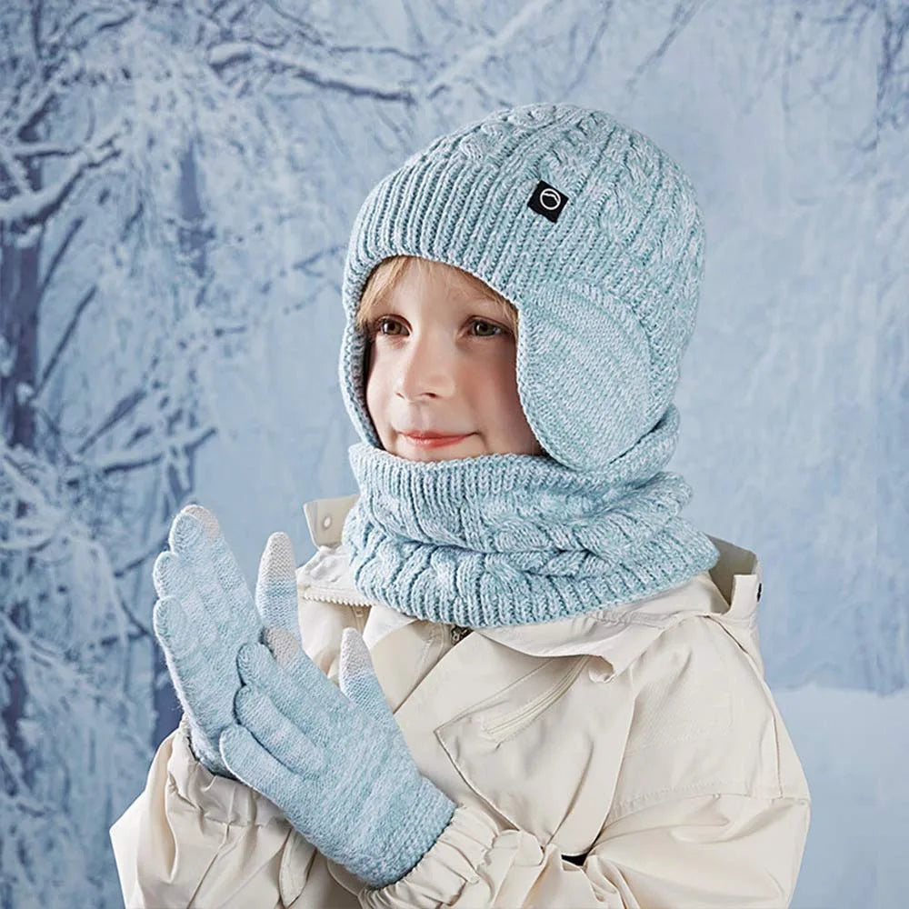 Kids Winter Hat Scarf and Gloves Set with Ear Warmer and Neck Warmer Accessories