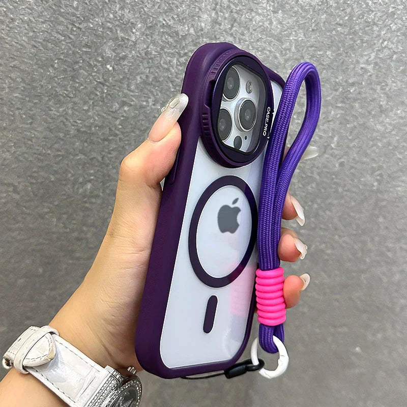 Foldable Magnetic Glass Lens Stand Case for iPhone Pro Max Models