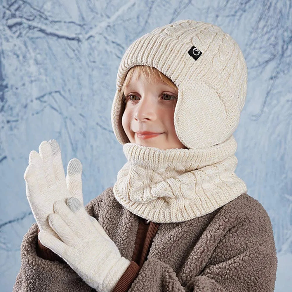 Kids Winter Hat Scarf and Gloves Set with Ear Warmer and Neck Warmer Accessories