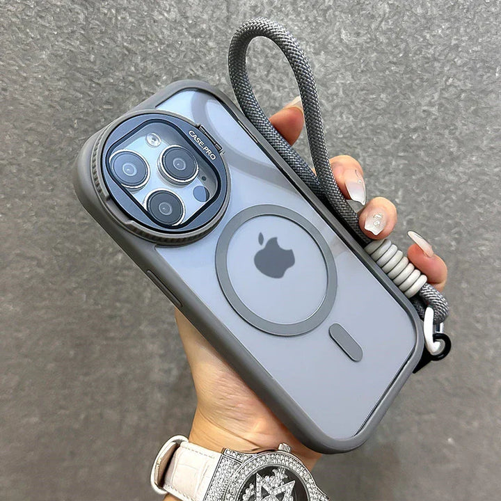 Foldable Magnetic Glass Lens Stand Case for iPhone Pro Max Models
