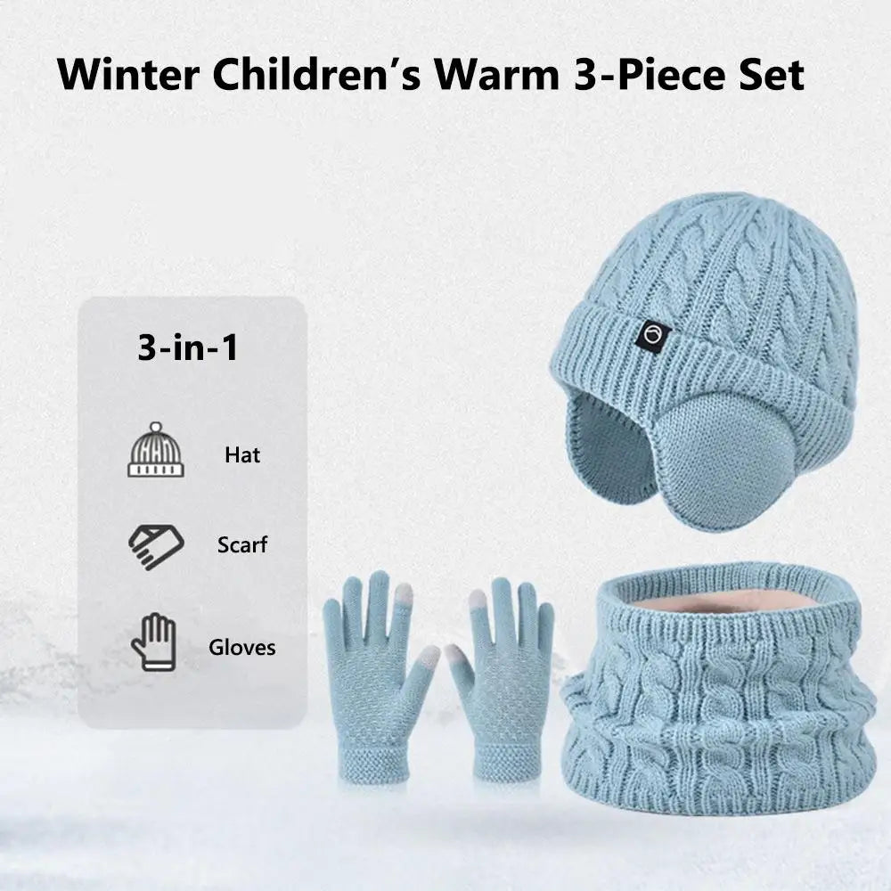 Kids Winter Hat Scarf and Gloves Set with Ear Warmer and Neck Warmer Accessories