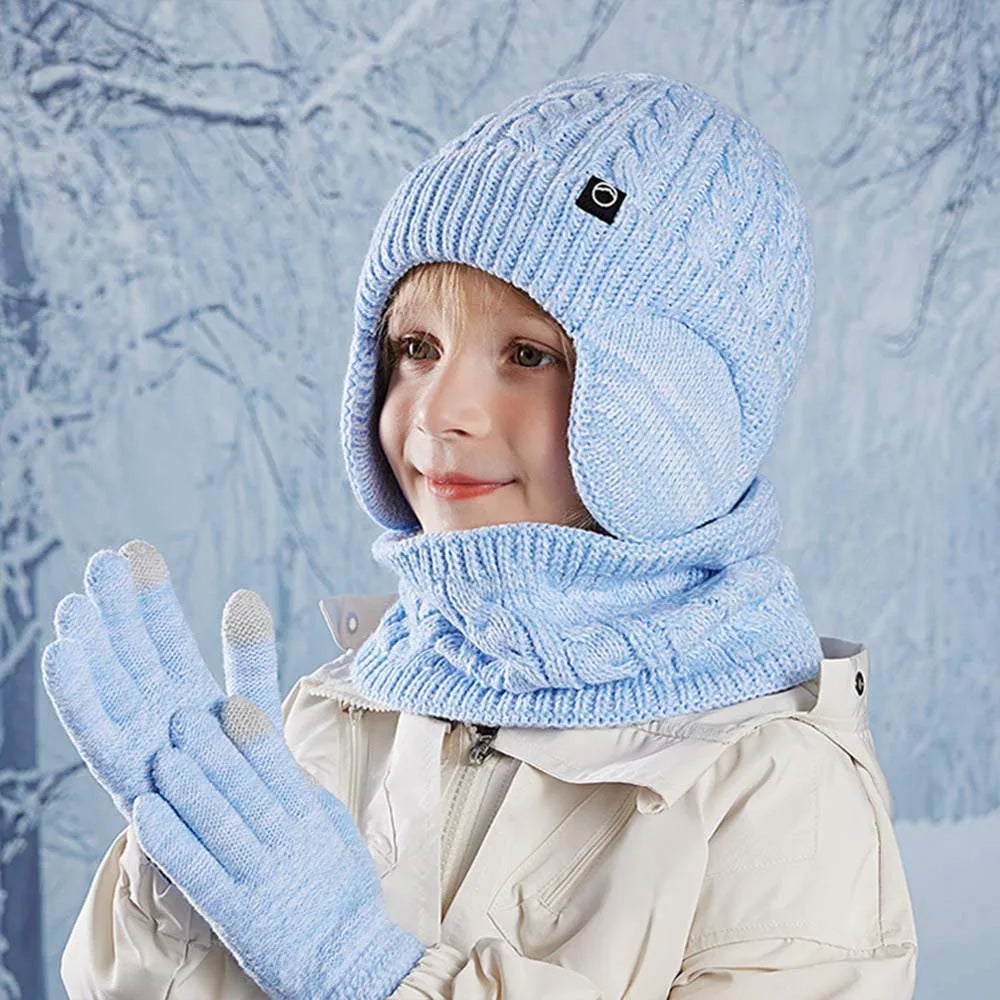 Kids Winter Hat Scarf and Gloves Set with Ear Warmer and Neck Warmer Accessories