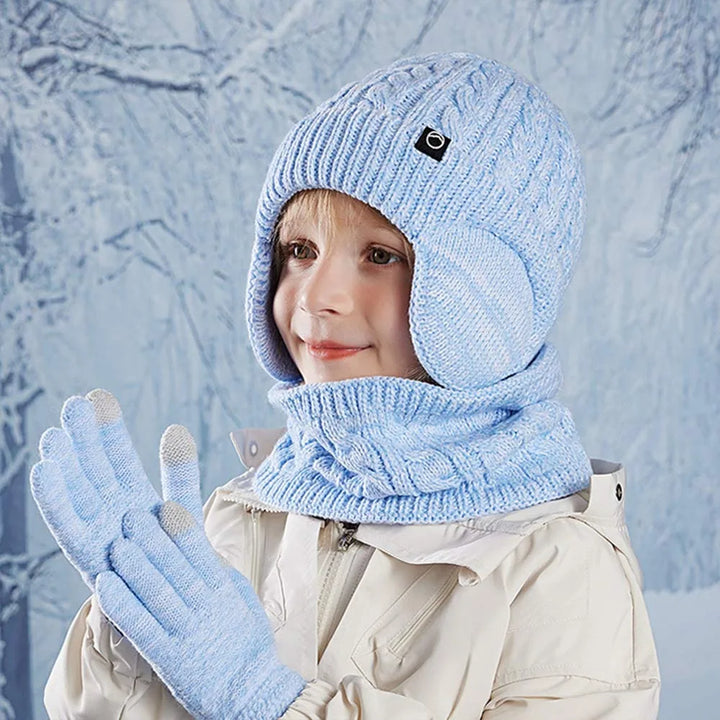 Kids Winter Hat Scarf and Gloves Set with Ear Warmer and Neck Warmer Accessories