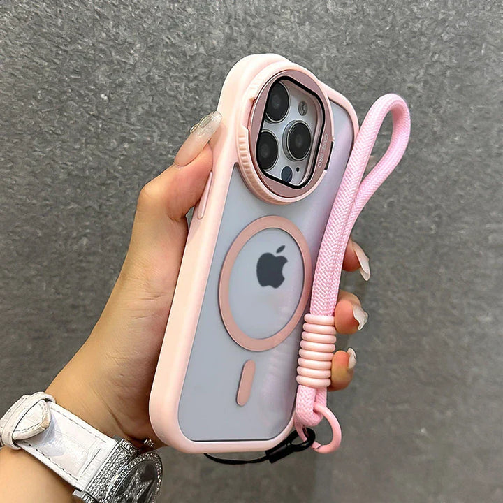 Foldable Magnetic Glass Lens Stand Case for iPhone Pro Max Models