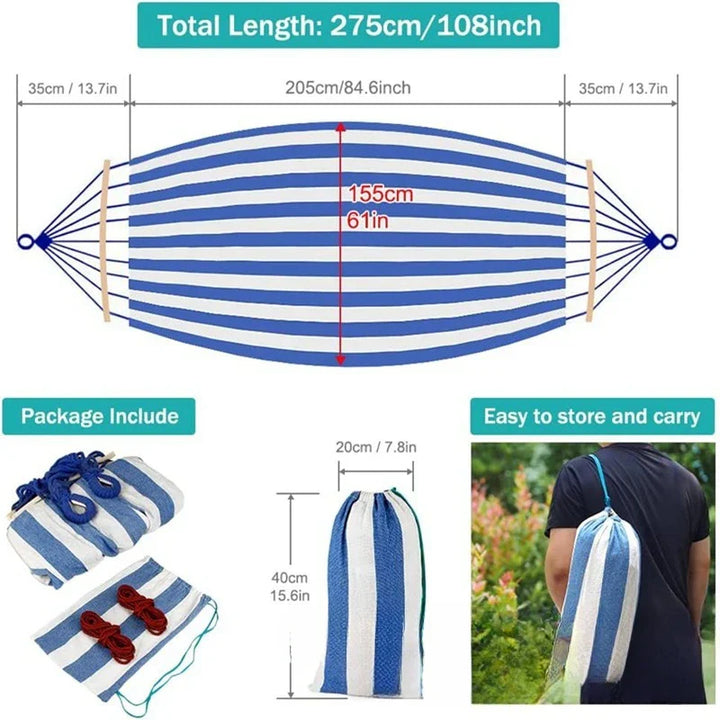 Double Canvas Hammock with Wooden Spreaders Swing Bed Anti-Roll