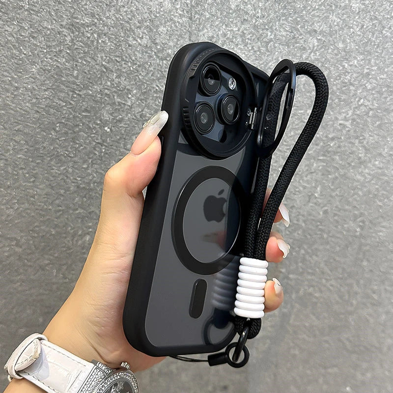 Foldable Magnetic Glass Lens Stand Case for iPhone Pro Max Models