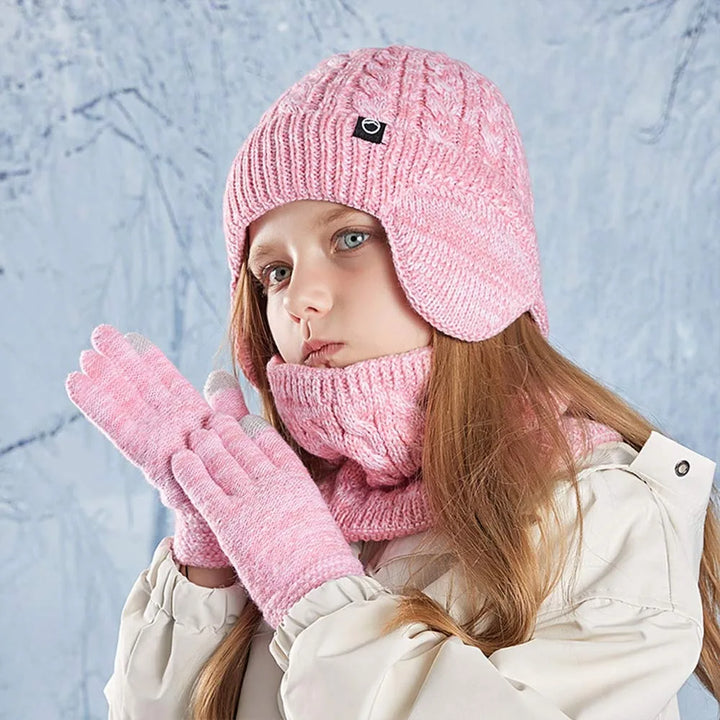 Kids Winter Hat Scarf and Gloves Set with Ear Warmer and Neck Warmer Accessories