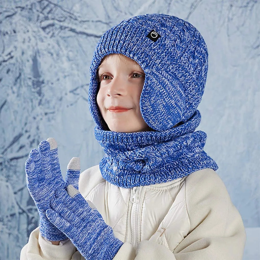 Kids Winter Hat Scarf and Gloves Set with Ear Warmer and Neck Warmer Accessories