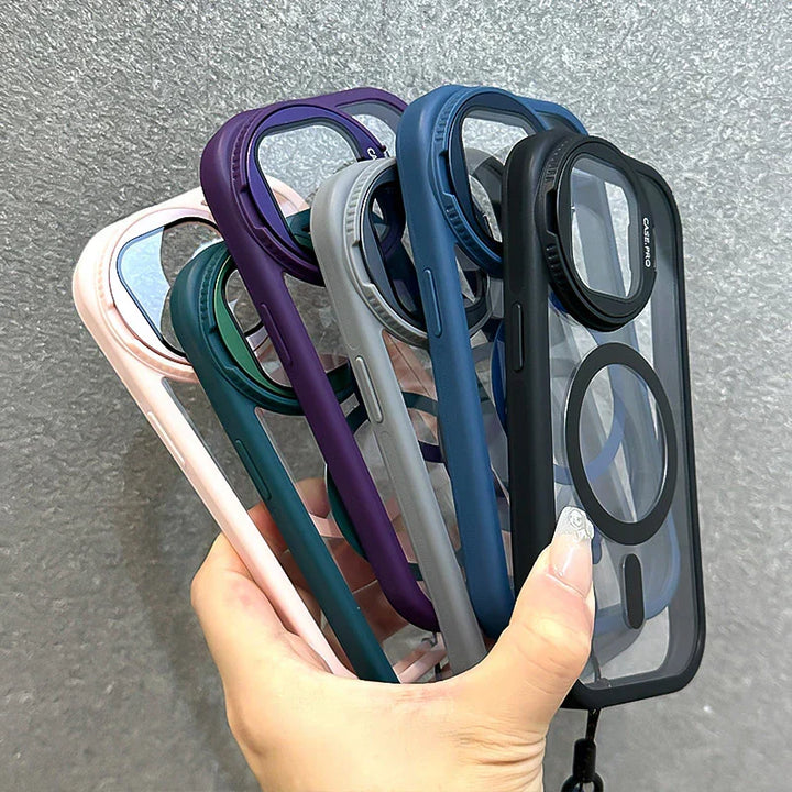 Foldable Magnetic Glass Lens Stand Case for iPhone Pro Max Models